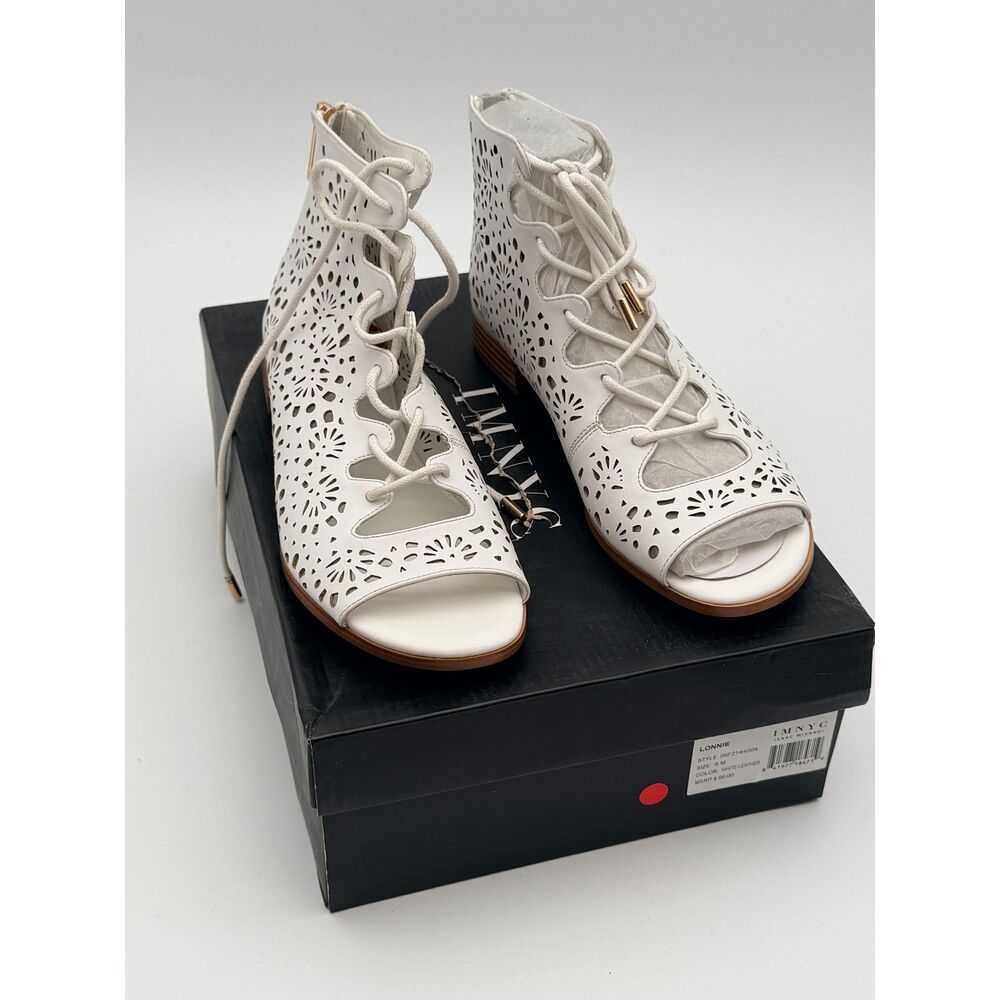 IMNYC Isaac Mizrahi Lonnie White Leather Sandals 8M